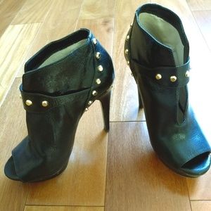 Platform heel open toe ankle boots